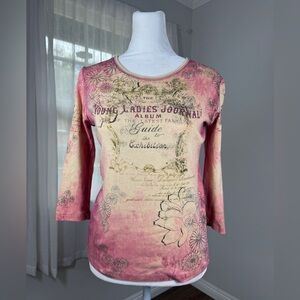 Vintage Y2K Jamee J. Pink & Cream Floral Print 3/4 Sleeve Jersey